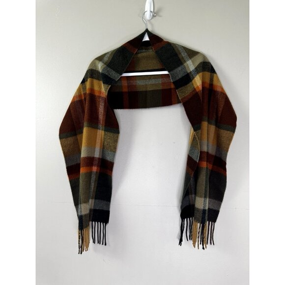 V Fraas Cashmink Fringe Winter Warm Cozycore Scarf Earth Tones Preppy Plaid Fall - Picture 1 of 7